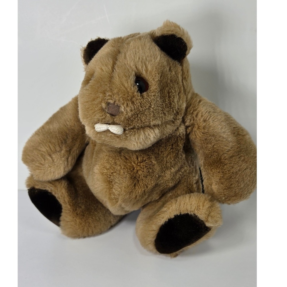Vintage Gund Plush Beaver Tan Brown Stuffed Animal Flat Tail 1980s 9 Inch